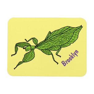 Cute green leaf insect cartoon illustration magnet
