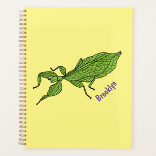 Cute green leaf insect cartoon illustration planner