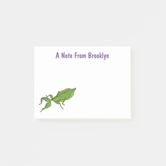 Cute green leaf insect cartoon illustration post-it notes (Front)