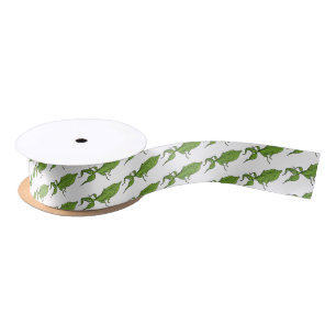 Cute green leaf insect cartoon illustration satin ribbon