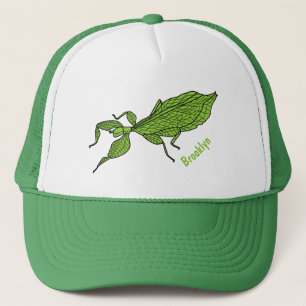 Cute green leaf insect cartoon illustration trucker hat