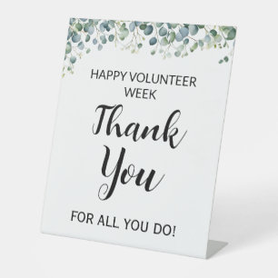 Cute green leaves Volunteer thank you Pedestal Sign