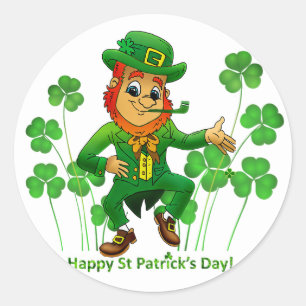 Cute Green Leprechaun St Patrick's Day Shamrock Classic Round Sticker