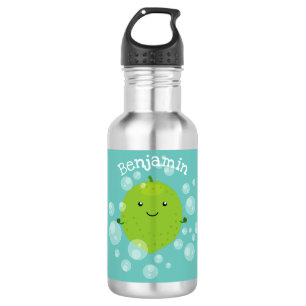 Cute green lime bubbles cartoon illustration 532 ml water bottle