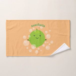 Cute green lime bubbles cartoon illustration bath towel set