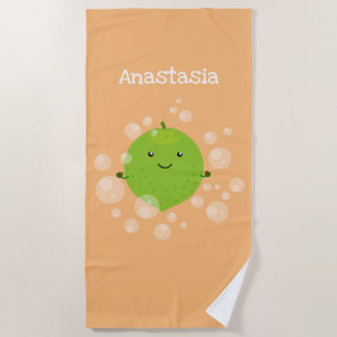 Cute green lime bubbles cartoon illustration beach towel