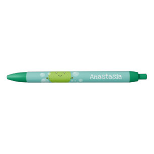 Cute green lime bubbles cartoon illustration black ink pen