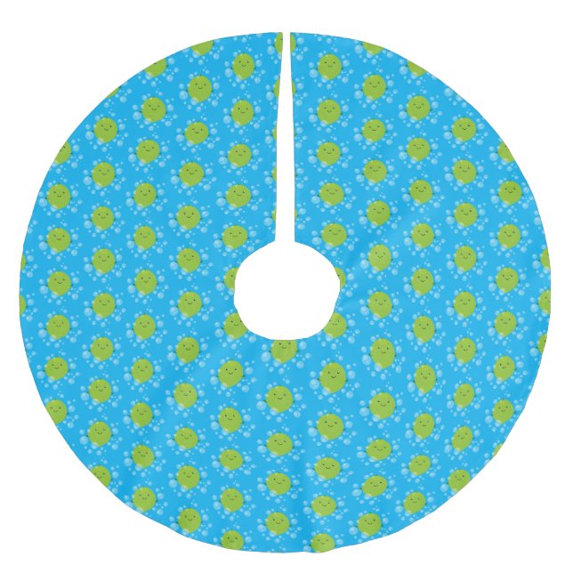 Cute green lime bubbles cartoon illustration brushed polyester tree skirt (Front)