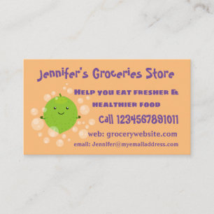 Cute green lime bubbles cartoon illustration business card