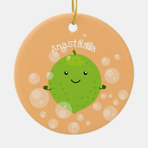 Cute green lime bubbles cartoon illustration ceramic tree decoration