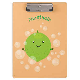 Cute green lime bubbles cartoon illustration clipboard