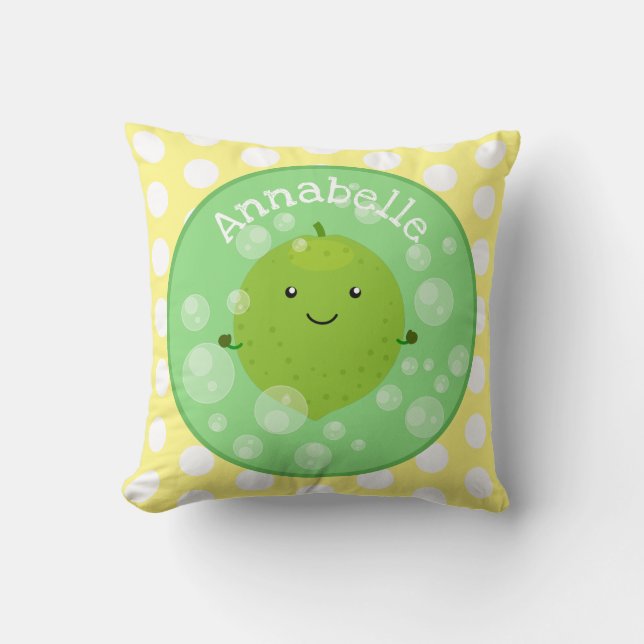 Cute green lime bubbles cartoon illustration cushion (Front)