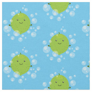 Cute green lime bubbles cartoon illustration fabric