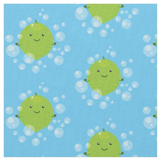 Cute green lime bubbles cartoon illustration fabric (Close Up)