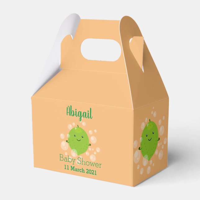 Cute green lime bubbles cartoon illustration favour box (Front Side)