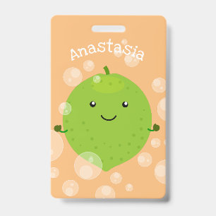 Cute green lime bubbles cartoon illustration ID badge