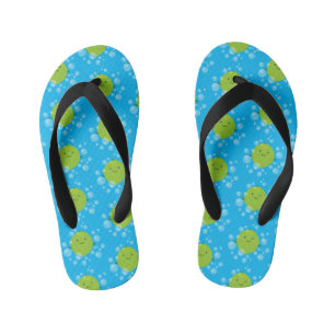 Cute green lime bubbles cartoon illustration kid's jandals