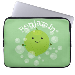 Cute green lime bubbles cartoon illustration laptop sleeve