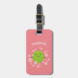 Cute green lime bubbles cartoon illustration luggage tag