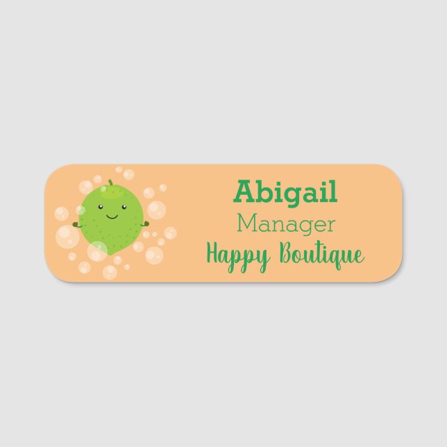 Cute green lime bubbles cartoon illustration  name tag (Front)