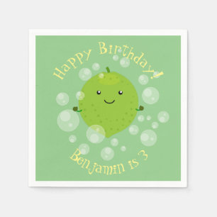 Cute green lime bubbles cartoon illustration napkin