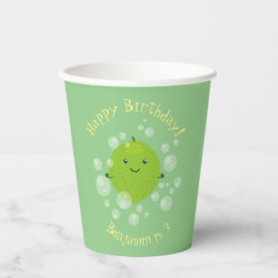 Cute green lime bubbles cartoon illustration paper cups