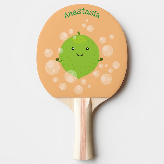 Cute green lime bubbles cartoon illustration ping pong paddle (Front)