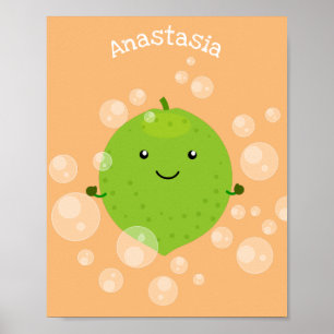 Cute green lime bubbles cartoon illustration poster