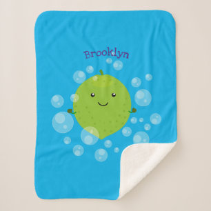 Cute green lime bubbles cartoon illustration  sherpa blanket