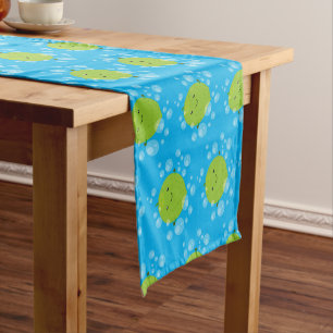 Cute green lime bubbles cartoon illustration short table runner