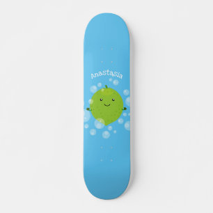 Cute green lime bubbles cartoon illustration skateboard
