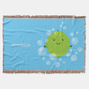 Cute green lime bubbles cartoon illustration throw blanket