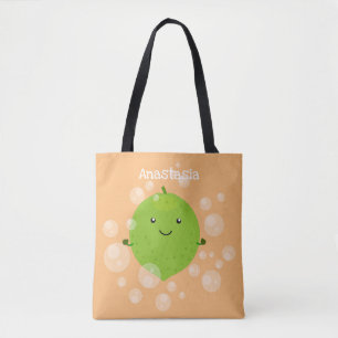 Cute green lime bubbles cartoon illustration tote bag