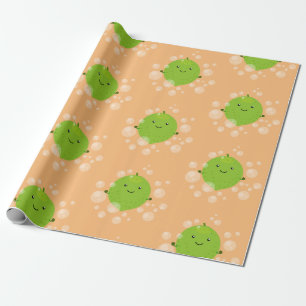 Cute green lime bubbles cartoon illustration wrapping paper