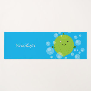 Cute green lime bubbles cartoon illustration yoga mat