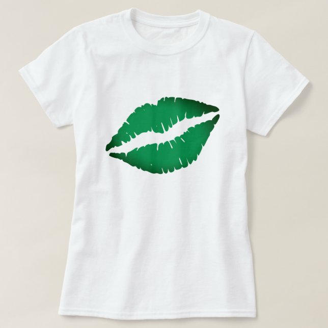 Cute Green Lips Kiss Me I'm Irish St Patrick Day T-Shirt (Design Front)