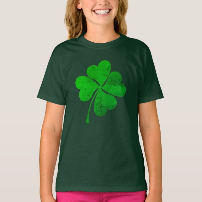 Cute Green Lucky 4 leaves Clover St. Patrick's Day T-Shirt (Front)
