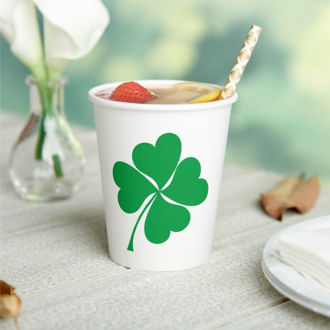 Cute Green Lucky 4 leaves heart Clover shamrock Paper Cups (Insitu)