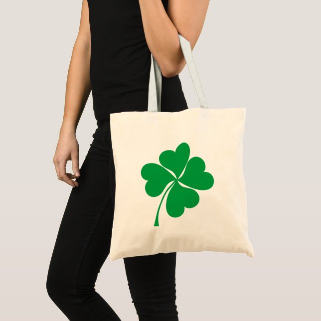 Cute Green Lucky 4 leaves heart Clover shamrock Tote Bag (Front (Product))