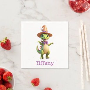 Cute green magician dinosaur napkin