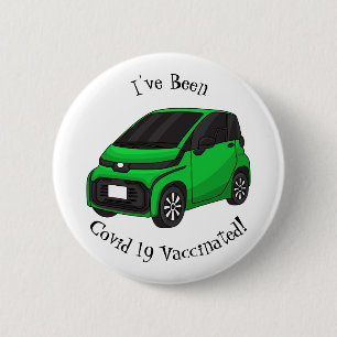 Cute green micro sized car 6 cm round badge
