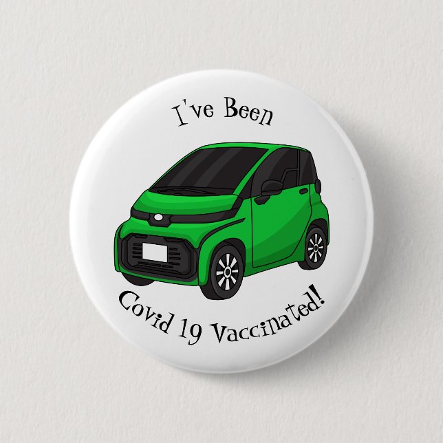 Cute green micro sized car  6 cm round badge (Front)