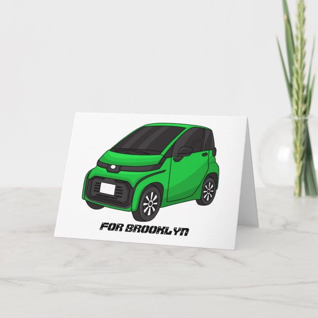 Cute green micro sized car  card (Front)