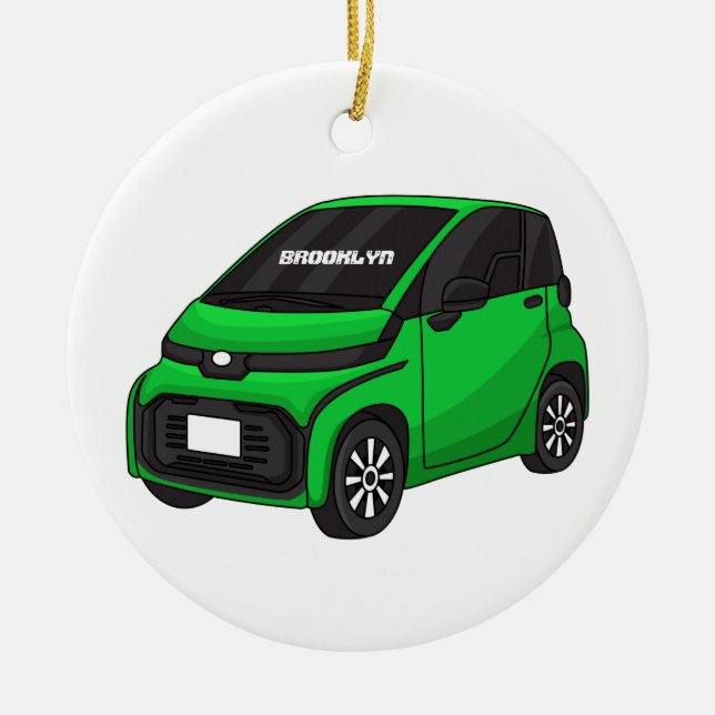 Cute green micro sized car ceramic tree decoration (Front)