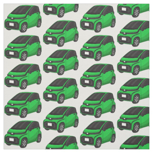 Cute green micro sized car  fabric (Swatch)
