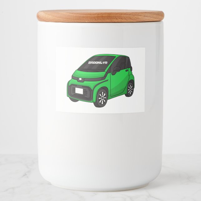 Cute green micro sized car food label (Front)
