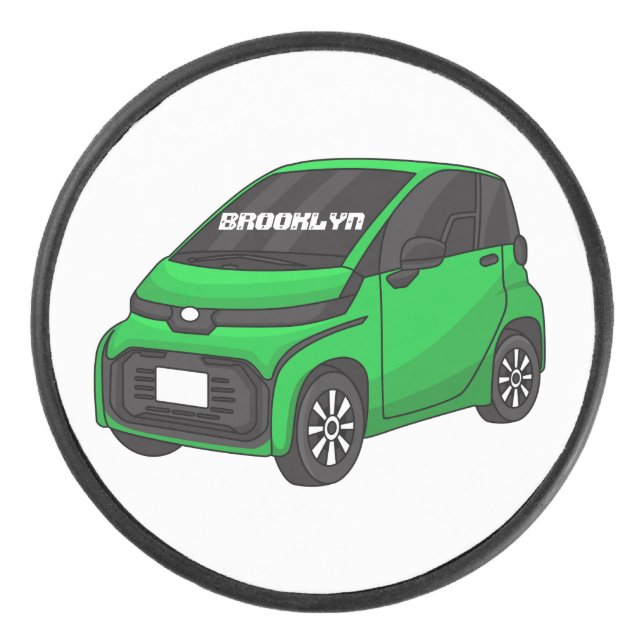 Cute green micro sized car hockey puck (Front)