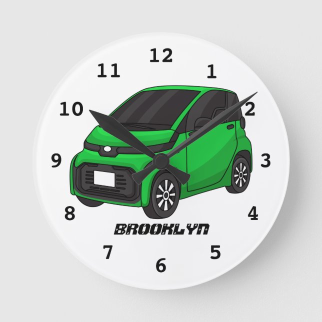 Cute green micro sized car  round clock (Front)