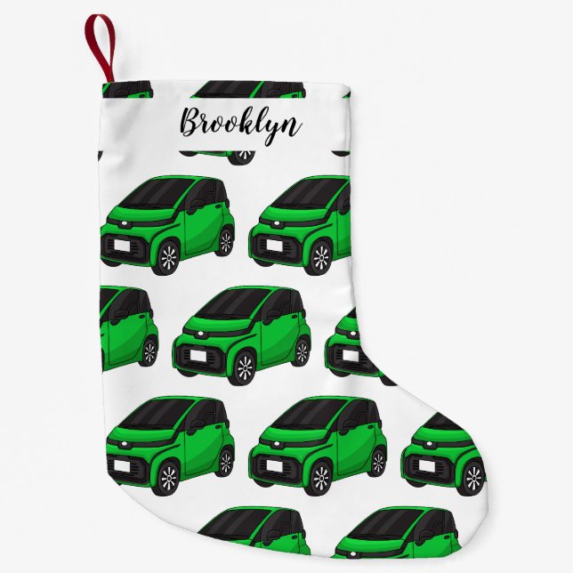 Cute green micro sized car  small christmas stocking (Front)