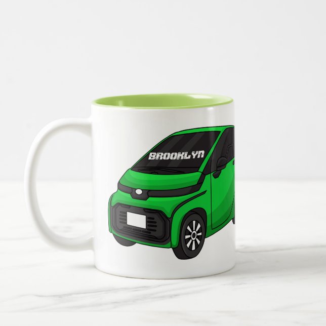 Cute green micro sized car  Two-Tone coffee mug (Left)